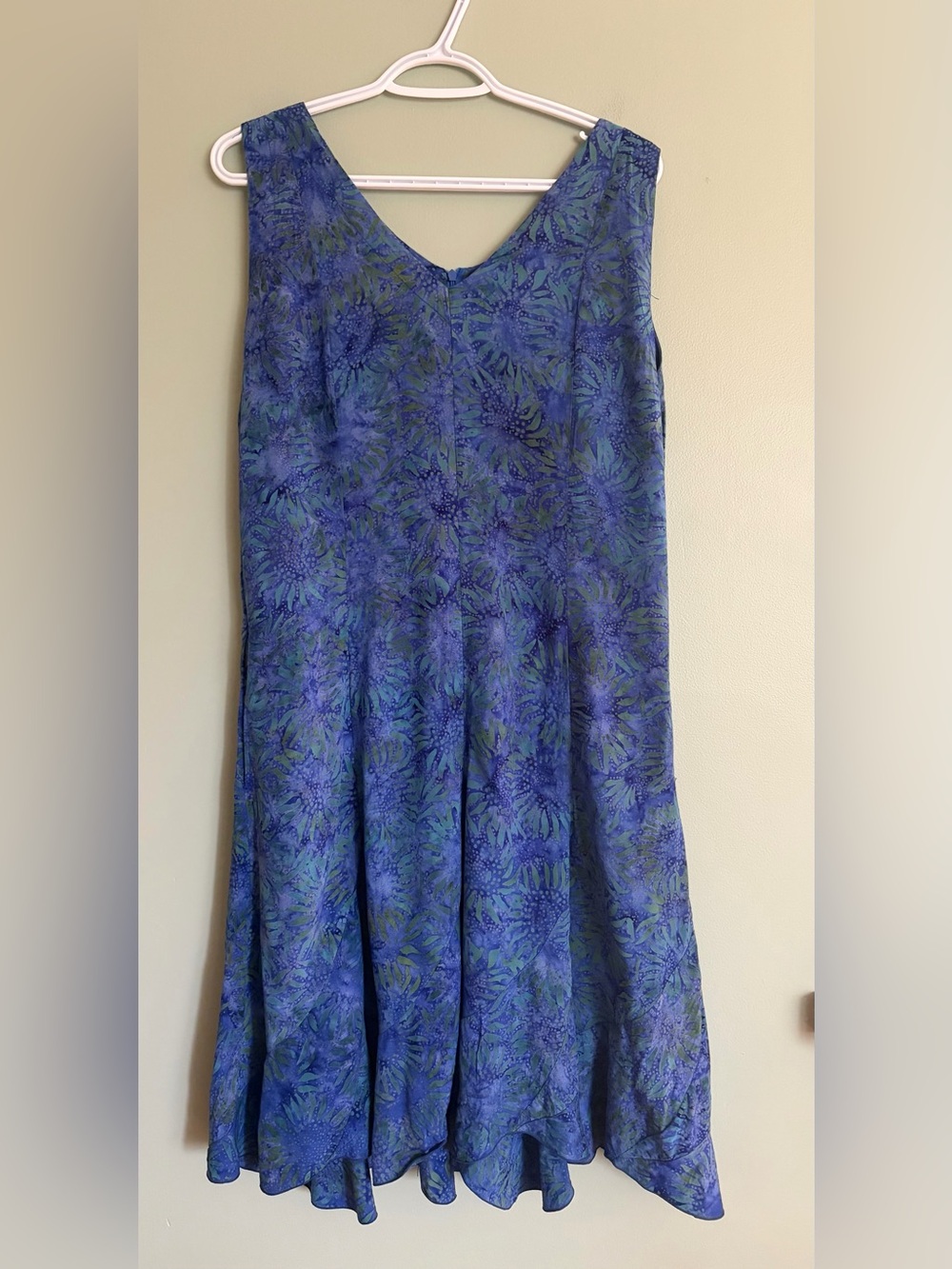 PAPA Vancouver VTG90s Rayon Dress L Blue Green Floral Batik Boho Pockets Y2K